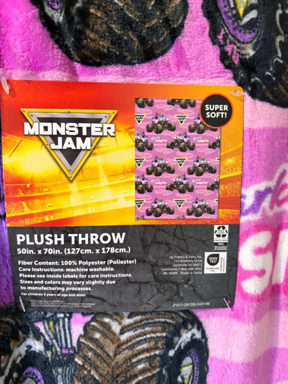 Monster Jam Sparkle Smash Plush Throw Blanket Pink Purple Unicorn Truck NWT